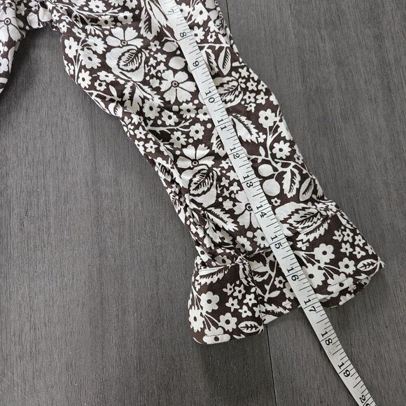 Lauren Ralph Lauren Brown Floral Button Up Shirt 3/4 Sleeve Cotton Lightweight L - Picture 5 of 7